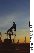 Many working oil pumps silhouette against sunset. Стоковое видео, видеограф Михаил Коханчиков / Фотобанк Лори
