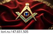 Luxurious masonic emblem with sapphires and emeralds. Стоковое AI-изображение, AI-художник Андрей Бакусов / Фотобанк Лори