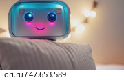 Beautiful Futuristic Robot Tells Kids Bedtime Story In Bed. Modern Technology, AI Control. Future Concept, AI Artificial Intelligence and Digital Graphics Brain Engine Inside. 3D Rendering. Стоковое AI-видео, аниматор ALLA YURTAYEVA / Фотобанк Лори