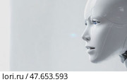 cyborg, robot, futuristic, technology, tech, science, virtual, cyber, woman, intelligence, machine, digital, future, artificial, modern, face, computer, concept, female, innovation, ai, cyberspace, human, communication, fantasy, sci-fi, head, mechanical, network, cybernetic, android, robotic, hand, connectivity, business, wire, data, metal, bionic, 3d, cable, body, background, art, interface, cyberpunk, engineering, circuit, internet, scifi. Стоковое AI-видео, аниматор ALLA YURTAYEVA / Фотобанк Лори