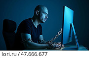 Trapped in digital dependency. Стоковое AI-изображение, AI-художник Андрей Бакусов / Фотобанк Лори