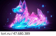 Cyberpunk canine: A prismatic crystal creation basking in cosmic luminance, ideal for futuristic posters and innovative tech company branding. Стоковое AI-изображение, AI-художник Данила Большаков / Фотобанк Лори