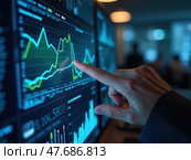 Business finance data analytics graph. Advisor using KPI Dashboard on virtual screen. Financial management technology. Стоковое AI-изображение, AI-художник Sergey Grishin / Фотобанк Лори