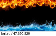 Elemental balance fire and water contrast. Стоковое AI-изображение, AI-художник Андрей Бакусов / Фотобанк Лори
