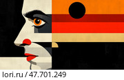 Abstract Portrait: A Modern Geometric Composition Featuring a Face with Bold Colors and Shapes, Reminiscent of Cubism and Art Deco Styles. Ideal for Art Lovers, Interior Design, and Graphic Design Pr. Стоковое AI-изображение, AI-художник Данила Большаков / Фотобанк Лори