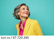 Businesswoman Smiling With Confidence in Vibrant Colors Generative AI. Стоковое AI-изображение, AI-художник Roman Zavorotny / Фотобанк Лори