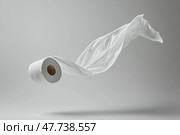 Roll of toilet paper floating in mid-air with a minimalistic background. Рулон туалетной бумаги парит в воздухе на минималистичном фоне. Стоковое AI-изображение, AI-художник Katsiaryna Repich / Фотобанк Лори