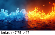Fire and ice elemental clash. Стоковое AI-изображение, AI-художник Андрей Бакусов / Фотобанк Лори