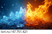 Fire and ice elemental contrast. Стоковое AI-изображение, AI-художник Андрей Бакусов / Фотобанк Лори