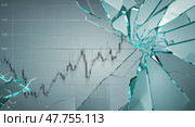 Financial market analysis disrupted with shattered glass overlay illustrating volatility and uncertainty in trading patterns. Стоковое AI-изображение, AI-художник Сергей Толмачёв / Фотобанк Лори