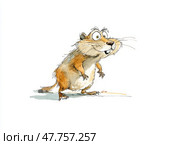 Watercolor cartoon illustration of a surprised marmot face with funny expression on white background. Стоковое AI-изображение, AI-художник Гайфуллина Дина / Фотобанк Лори