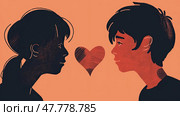 A couple of individuals standing in front of each other, making eye contact and possibly engaging in conversation or some form of interaction. Стоковое AI-изображение, AI-художник Данила Большаков / Фотобанк Лори