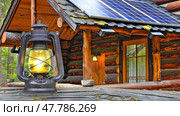 A lantern equipped with a solar panel on top, harnessing sunlight to power its light source. Стоковое AI-изображение, AI-художник Данила Большаков / Фотобанк Лори