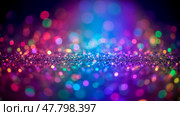 Rainbow glitter lights, abstract sparkling background, vibrant shimmering bokeh effect, multicolored festive particles, radiant vivid illumination, dazzling glowing dots. Стоковое AI-изображение, AI-художник Павел Муравьев / Фотобанк Лори