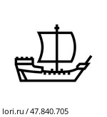 brigantine ancient ship line icon vector illustration. Стоковая иллюстрация, иллюстратор Vectorwin / Фотобанк Лори