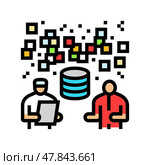 doctor and patient interaction with data streams color icon vector illustration. Стоковая иллюстрация, иллюстратор Vectorwin / Фотобанк Лори