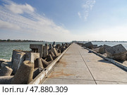 Southern long concrete pier with breakwaters on the Baltic Sea on the Vistula Spit. Baltiysk. Russia. Стоковое фото, фотограф Elena Odareeva / Фотобанк Лори
