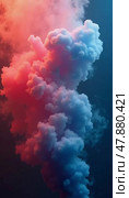 Bright plumes of colored smoke billow against a serene sky, infusing the natural landscape with a cascade of vibrant hues. This spectacle captivates onlookers, enhancing the ambiance. Generative AI. Стоковое AI-изображение, AI-художник Юлия Петровская / Фотобанк Лори