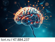 Человеческий мозг и алгоритм решения изобретательских задач. Стоковое AI-изображение, AI-художник Ольга Денис / Фотобанк Лори