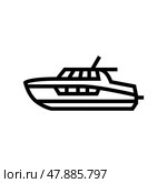 cabin cruiser boat line icon vector illustration. Стоковая иллюстрация, иллюстратор Vectorwin / Фотобанк Лори