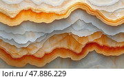 Layers of vibrant minerals create unique patterns, showcasing shades of orange and white in a captivating natural formation. Стоковое AI-изображение, AI-художник Данила Большаков / Фотобанк Лори