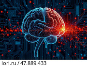 Человеческий мозг и алгоритм решения изобретательских задач. Стоковое AI-изображение, AI-художник Ольга Денис / Фотобанк Лори