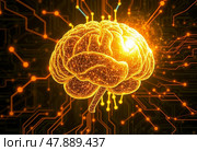Человеческий мозг и алгоритм решения изобретательских задач. Стоковое AI-изображение, AI-художник Ольга Денис / Фотобанк Лори