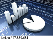 Blue financial digital background. Abstract flowing data diagram. Stock market trading graph. Futuristic investment concept. Economic trends business idea. Glowing 3d white chart. Trade technology. Стоковое AI-изображение, AI-художник Марина Демидюк / Фотобанк Лори