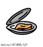 opened shell mussel color icon vector illustration. Стоковая иллюстрация, иллюстратор Vectorwin / Фотобанк Лори