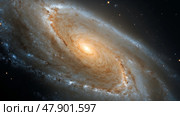 Spiral galaxy with glowing center and luminous arm structures in space. Потрясающая спиральная галактика демонстрирует яркое центральное ядро, окруженное вихревыми рукавами из газа и пыли. Яркие оттенки контрастируют с темными просторами космоса, создавая захватывающее дух космическое зрелище. Стоковое AI-изображение, AI-художник Katsiaryna Repich / Фотобанк Лори