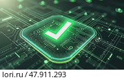 Green check mark is displayed on a computer screen. Стоковое AI-видео, аниматор Sergey Grishin / Фотобанк Лори