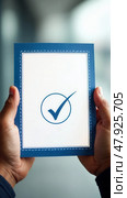 Checked garantee of standard of company product. afford, agree, agreement, agreements, Management responsible for quality control, ISO certification. Product quality guarantee, ser. Стоковое AI-изображение, AI-художник Sergey Grishin / Фотобанк Лори
