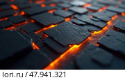 Dark Grey Squares Interspersed With Glowing Orange Lines Form an Intricate Abstract Background. Стоковое AI-изображение, AI-художник Sergey Grishin / Фотобанк Лори