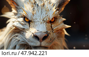 Close-up view of cats face with striking yellow eyes, showcasing felines distinct features. Стоковое AI-изображение, AI-художник Данила Большаков / Фотобанк Лори
