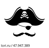 Pirate captain photo booth mask with tricorn hat. Стоковая иллюстрация, иллюстратор VectorTradition / Фотобанк Лори