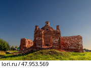 Руины Церкви Спаса Нерукотворного Образа (1780 – 1790 г.) в деревне Анхимово, Вытегорский район, Россия. (2024 год). Стоковое фото, фотограф Головкова Елена / Фотобанк Лори