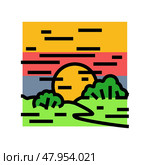 horizont sunset sun summer sunlight color icon vector illustration. Стоковая иллюстрация, иллюстратор Vectorwin / Фотобанк Лори