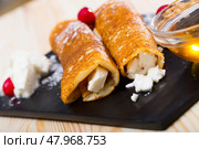 Bulgarian Palachinka crepes with brinsen cheese. Стоковое фото, фотограф Яков Филимонов / Фотобанк Лори