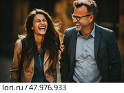 Man and a woman share an infectious moment of laughter, bonding over genuine mirth and connection. Стоковое AI-изображение, AI-художник Данила Большаков / Фотобанк Лори