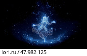 Dancer surrounded by glowing constellations in a cosmic space setting. Стоковое AI-изображение, AI-художник Сергей Толмачёв / Фотобанк Лори