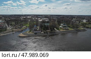Aerial view Uglich city and Uglich Kremlin, the main attraction of the city. Point of interest. Стоковое видео, видеограф Василий Хомчин / Фотобанк Лори