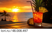 ice rum cocktail drink tropical ai generated. Стоковое AI-изображение, AI-художник Vectorwin / Фотобанк Лори