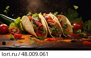 tacos spicy mexican food ai generated. Стоковое AI-изображение, AI-художник Vectorwin / Фотобанк Лори