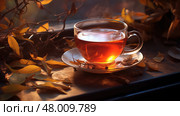 glass leaves tea drink teatime ai generated. Стоковое AI-изображение, AI-художник Vectorwin / Фотобанк Лори