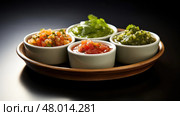 trio salsa mexican food ai generated. Стоковое AI-изображение, AI-художник Vectorwin / Фотобанк Лори