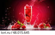 background red cocktail drink raspberry ai generated. Стоковое AI-изображение, AI-художник Vectorwin / Фотобанк Лори