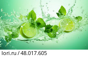 leaf splash juice drink minty ai generated. Стоковое AI-изображение, AI-художник Vectorwin / Фотобанк Лори
