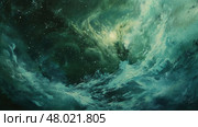 A majestic cosmic landscape showcases swirling galaxies and vibrant waves of color in an otherworldly display. Стоковое AI-изображение, AI-художник Данила Большаков / Фотобанк Лори