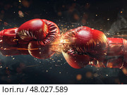 two boxing gloves clashing in a test. Стоковое AI-изображение, AI-художник Anastasy Yarmolovich / Фотобанк Лори