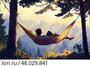 Спокойствие на природе в гамаке. Стоковое AI-изображение, AI-художник Александр Жуков / Фотобанк Лори